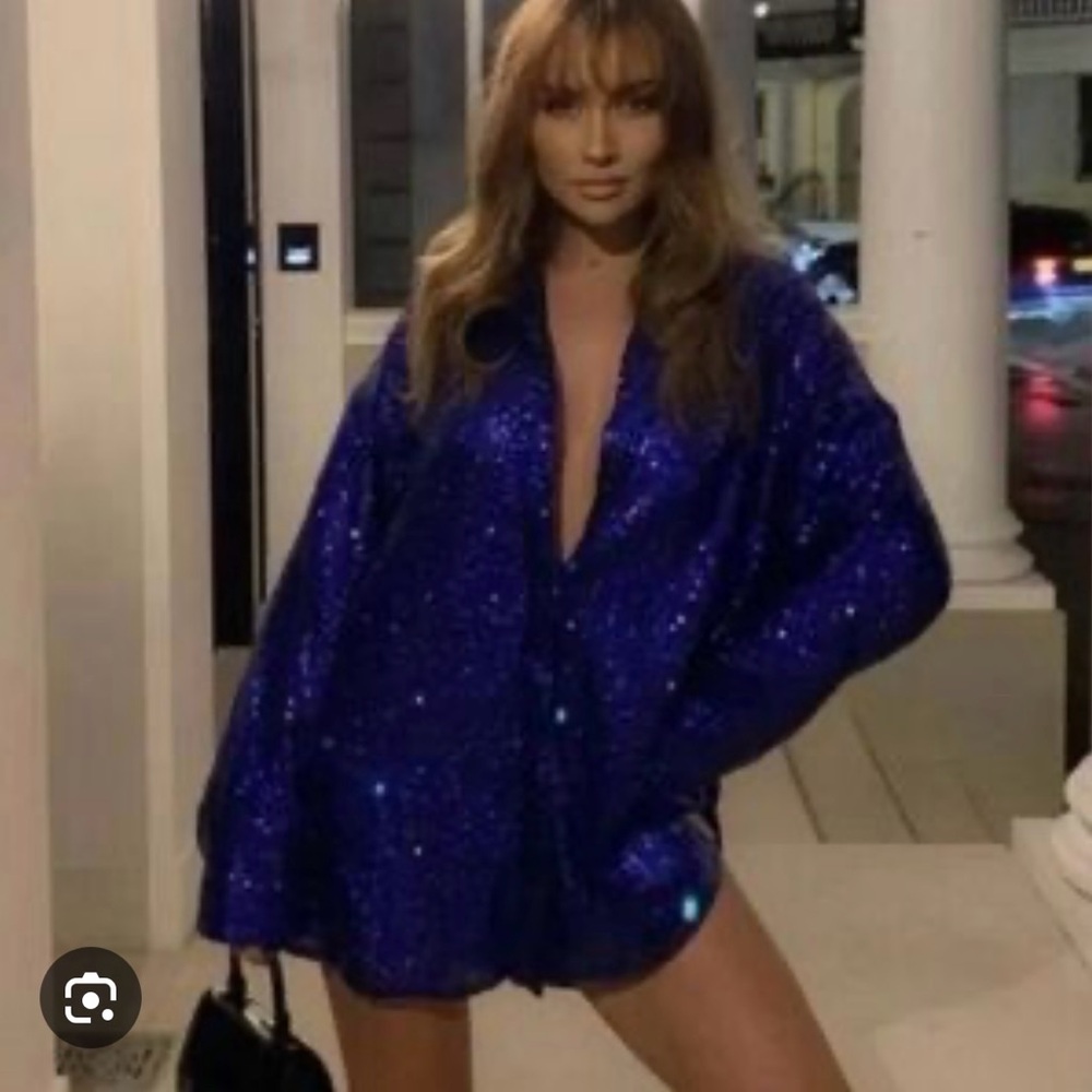 NWT Navy blue sequin oversized shirt dress